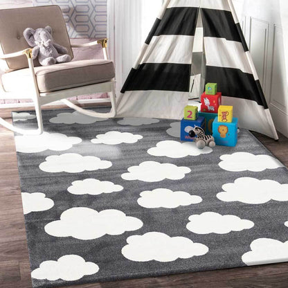 Piccolo Dark Grey and White Cloud Kids Rug