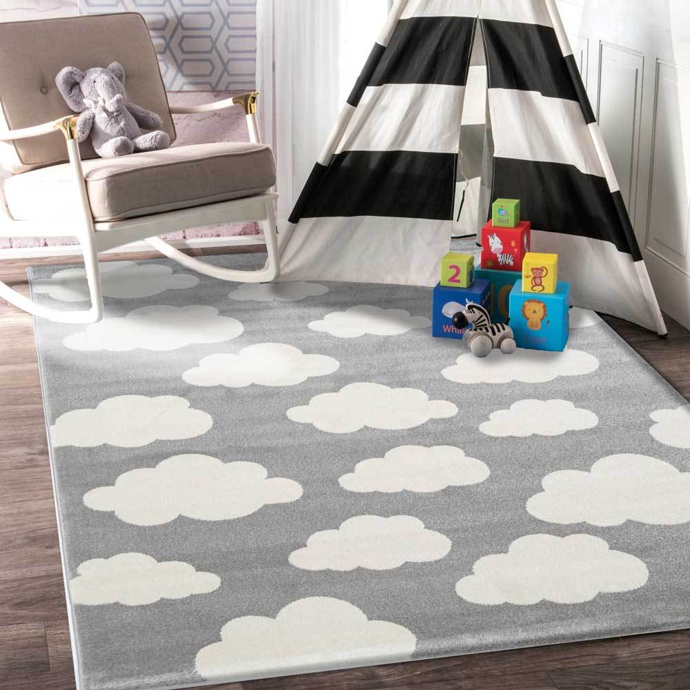 Piccolo Grey White Cloud Kids Rug