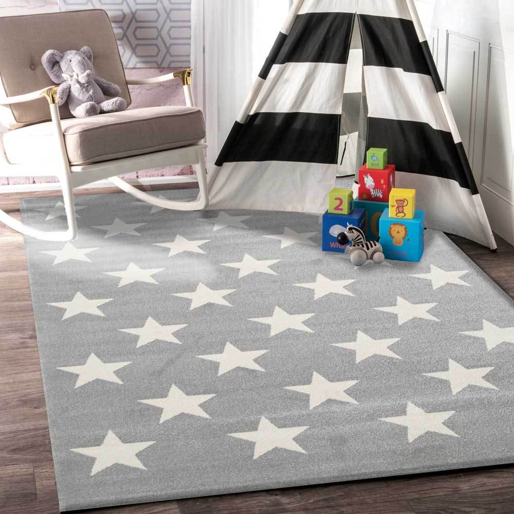 Piccolo Light Grey and White Stars Kids Rug