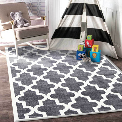 Piccolo Grey and White Lattice Pattern Kids Rug