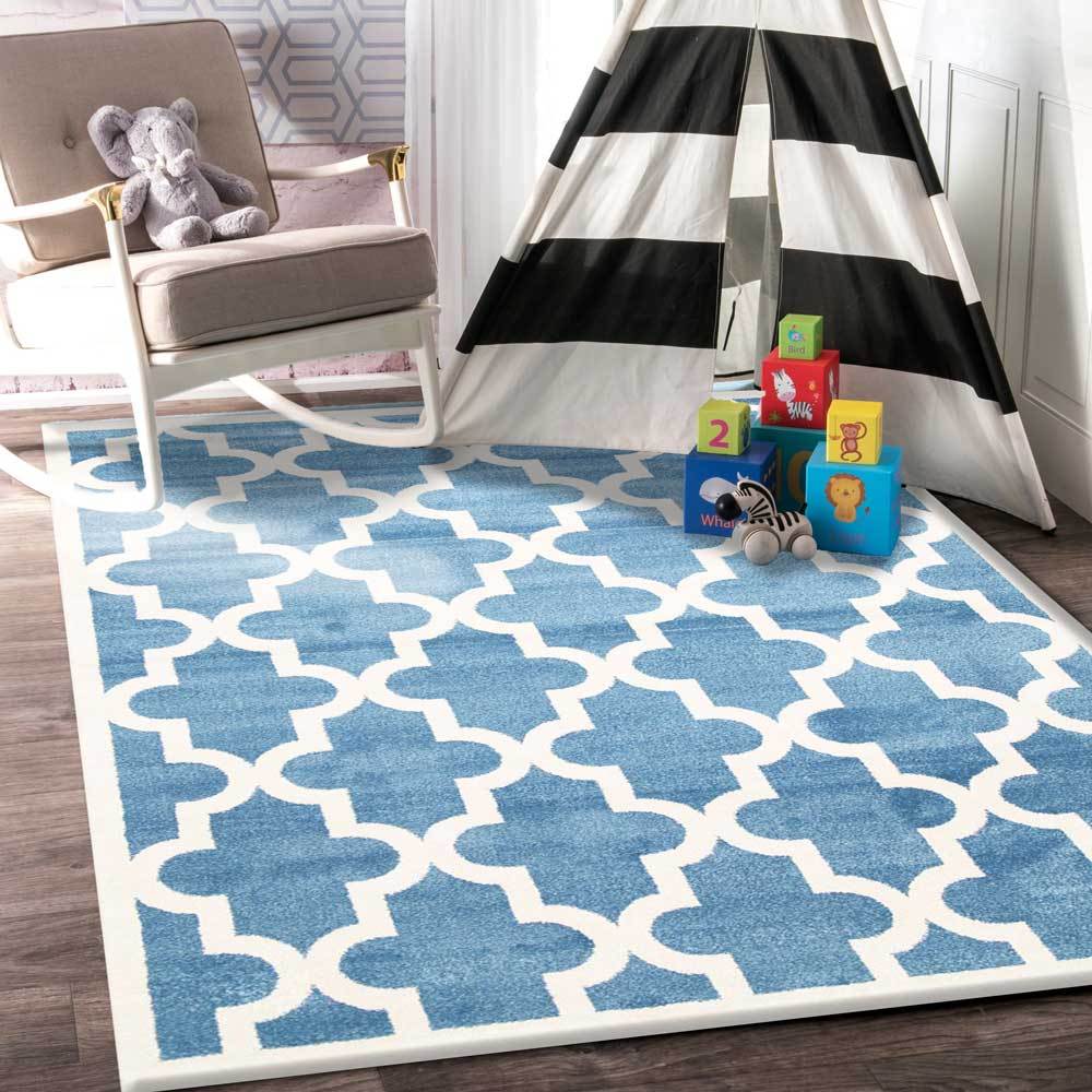 Piccolo Blue and White Lattice Pattern Kids Rug