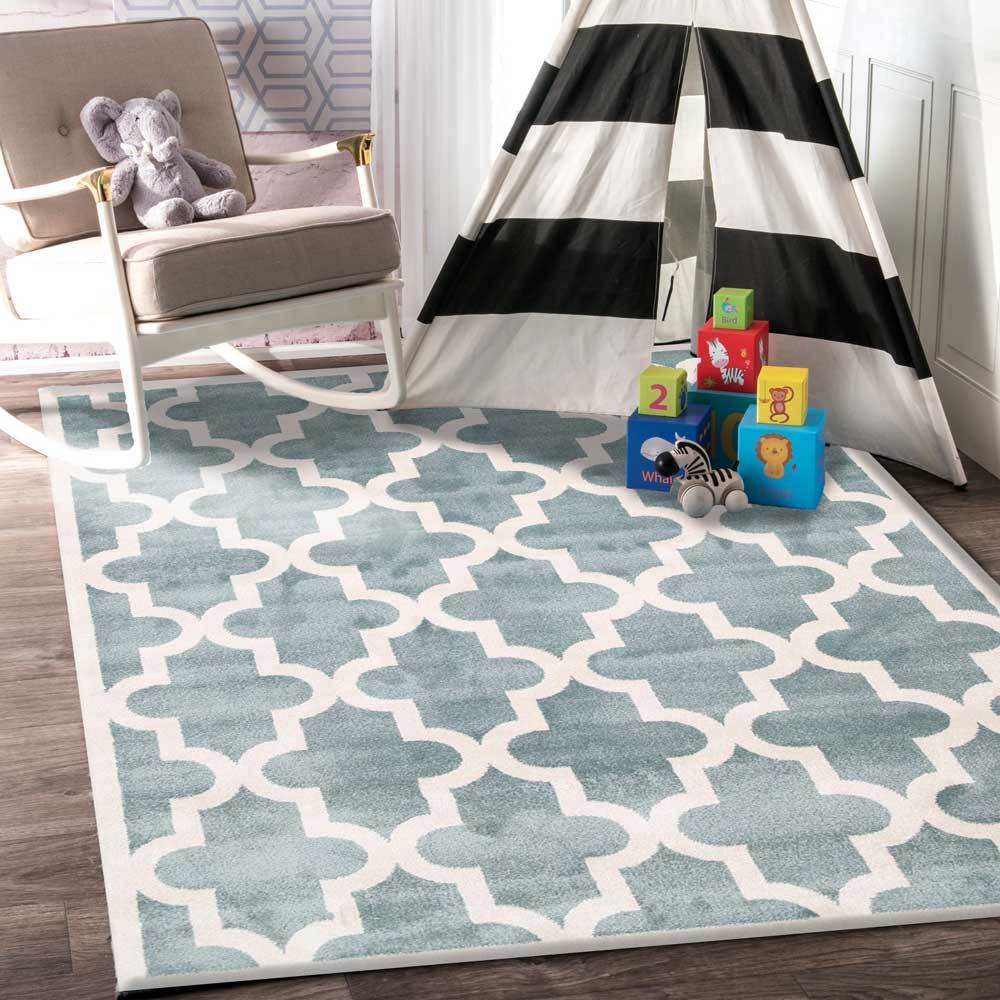 Piccolo Aqua White Lattice Pattern Kids Rug