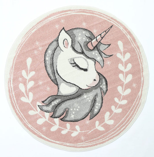 Nova Kids Sleeping Unicorn Round Rug Pink