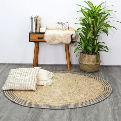 Capri Grey Natural Round Boarder Rug