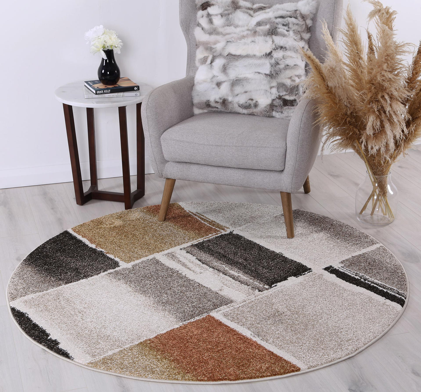 Chelsea Abstract Grey Plush Round Rug