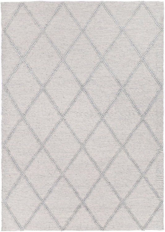 Goa Lattice Wool Blend Grey Rug (No Tassel)