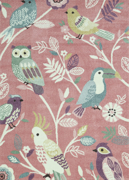 Happy Feet Bright Birds Pink Kids Rug