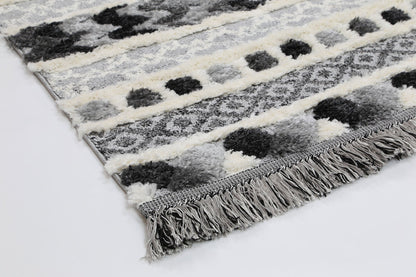 Kaza Tribal Carved Cream Anthracite Rug