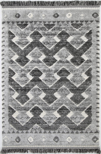 Kaza Tribal Carved Lines Cream Anthracite Rug