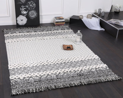 Kaza Tribal Edge Cream Anthracite Rug