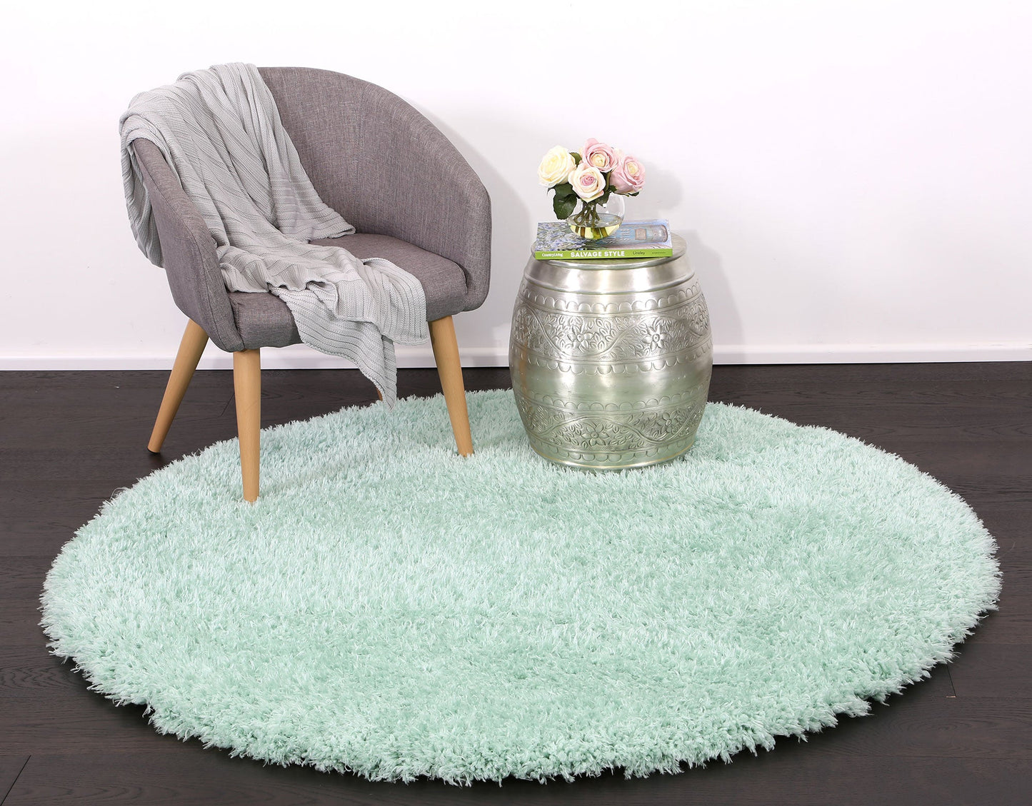 Flokati Super Soft Ultra Thick Blue Shaggy Round Rug