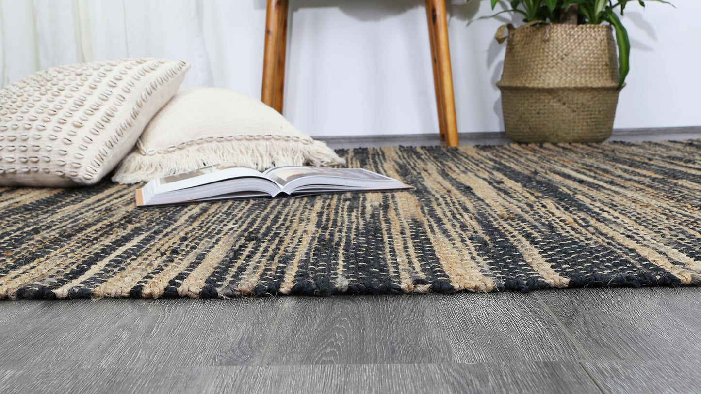 Malmo Grey Stipe Natural Jute Rug