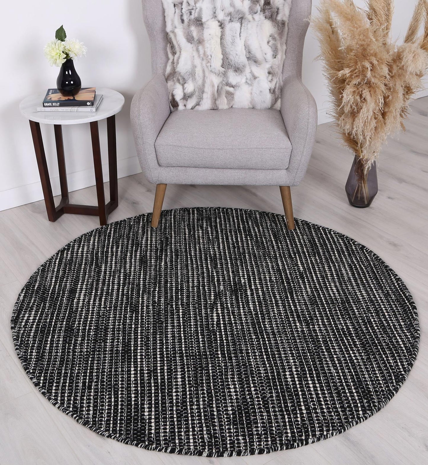 Nordic Black & White Reversible Wool Round Rug