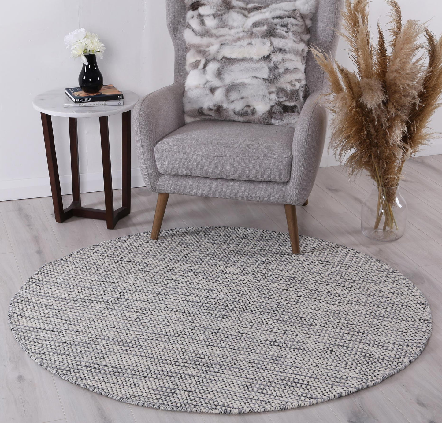 Nordic Grey Reversible Wool Round Rug