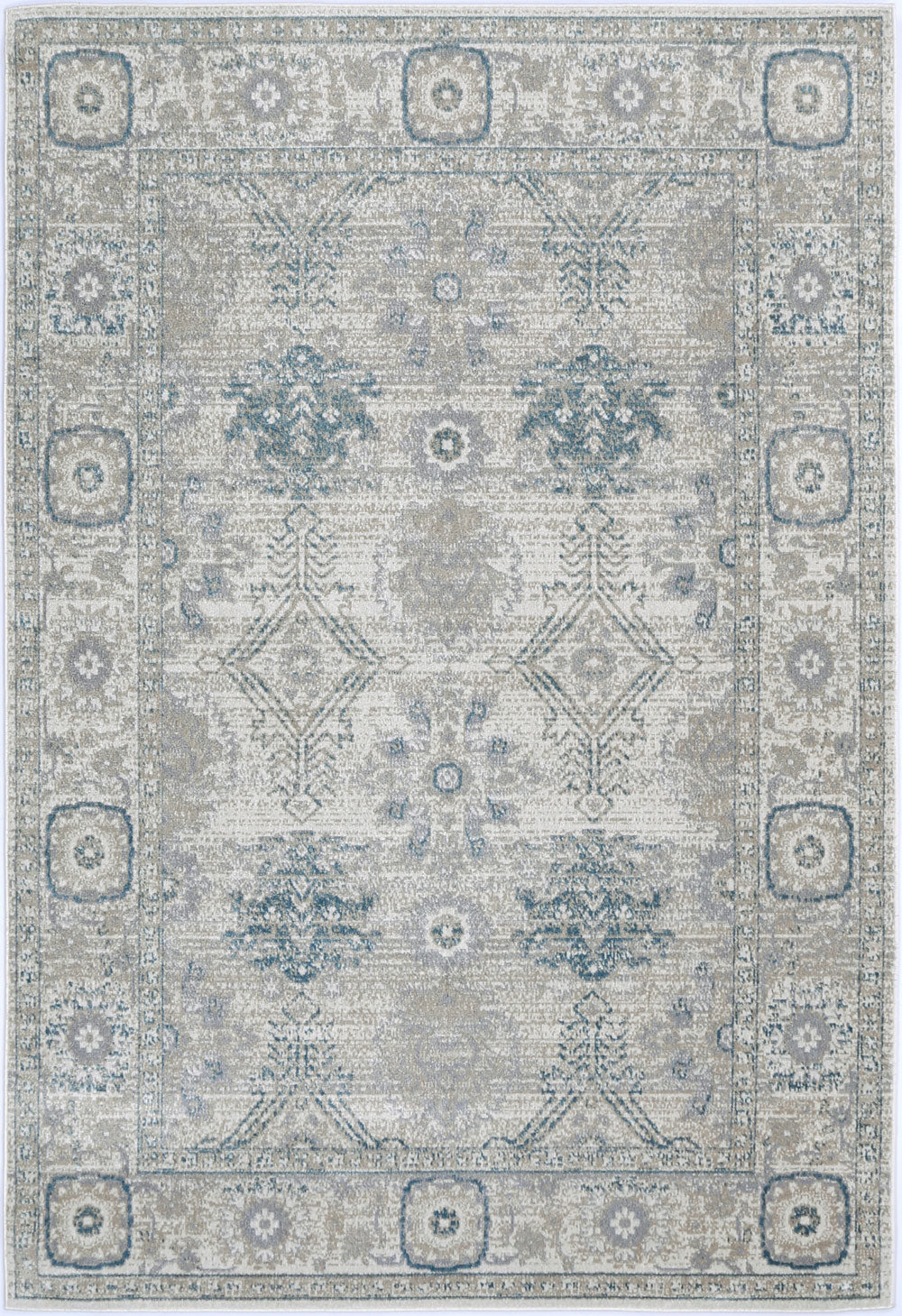 Oporto Antwerp Cream & Blue Traditional Soft Rug