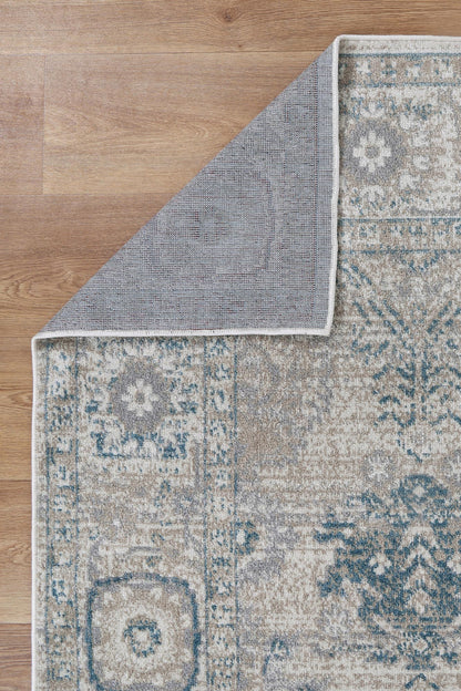 Oporto Antwerp Cream & Blue Traditional Soft Rug