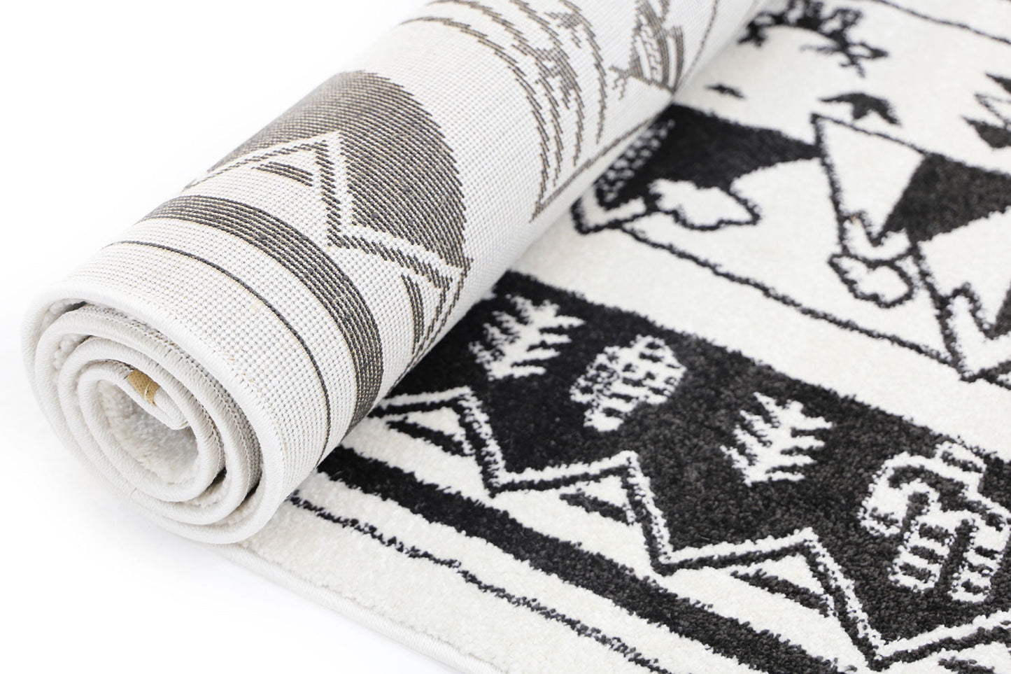 Piccolo Black and White Kids Camping Adventure Kids Rug