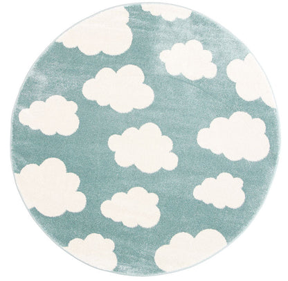 Piccolo Aqua White Cloud Kids Round Rug