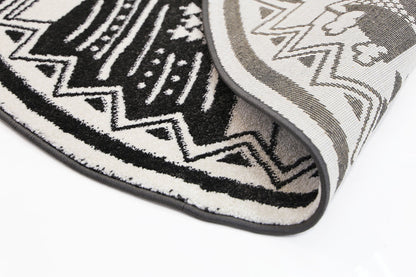 Piccolo Black and White Kids Camping Adventure Kids Round Rug