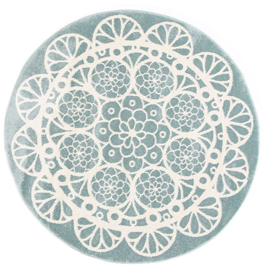 Piccolo Aqua White Doily Kids Round Rug