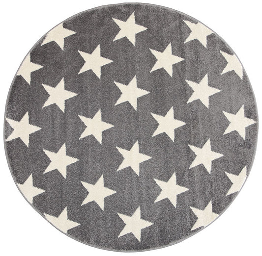 Piccolo Light Grey and White Stars Kids Round Rug