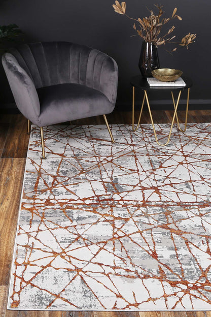 Porto James Grey & Orange Geometric Rug