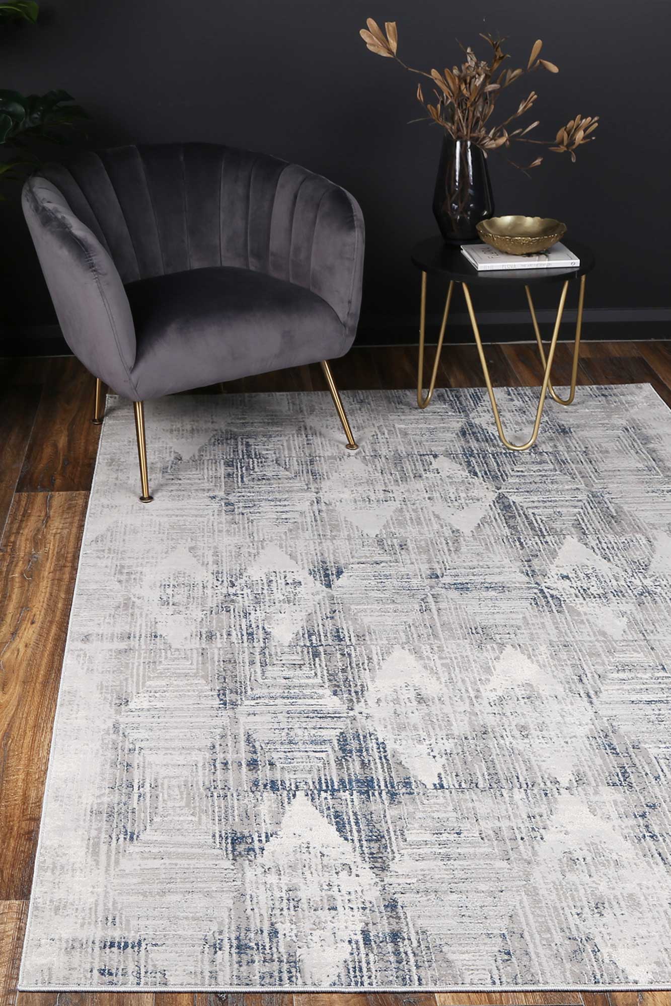 Porto Harlequinn Grey & Blue Geometric Rug