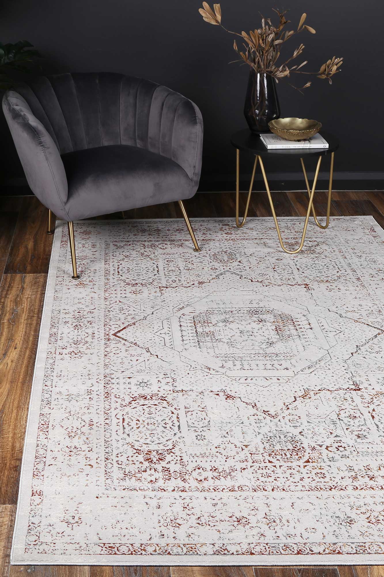 Porto Luna Cream & Red Traditional Rug