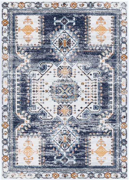 Provence Sunburst Dark Blue & Cream Rug