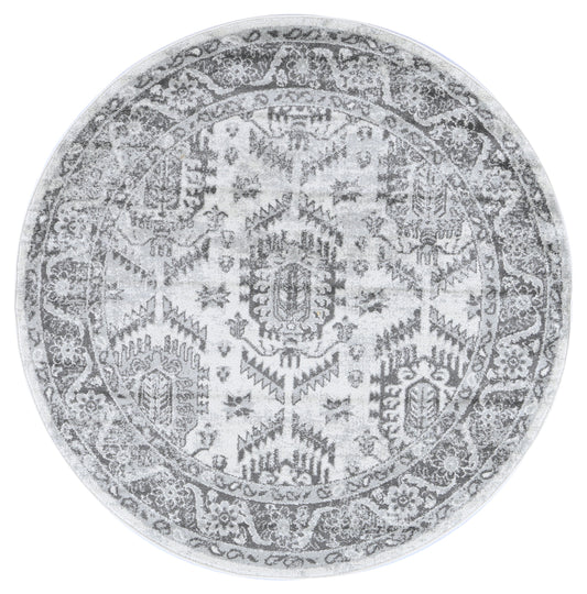 Provence Pau Cream & Grey Traditional Round Rug