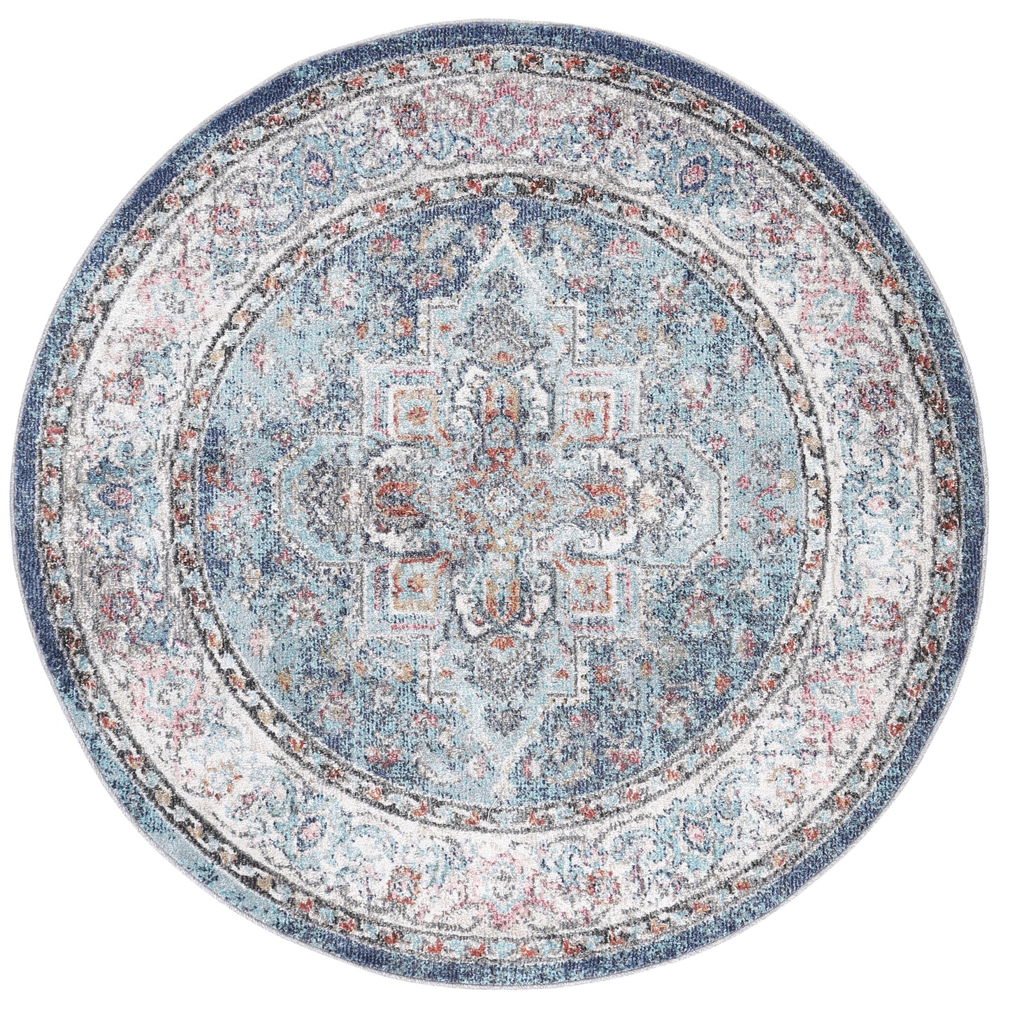 Salsa Maykel Blue & Terracotta Transitional Round Rug