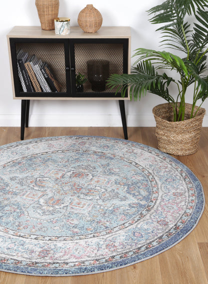 Salsa Maykel Blue & Terracotta Transitional Round Rug