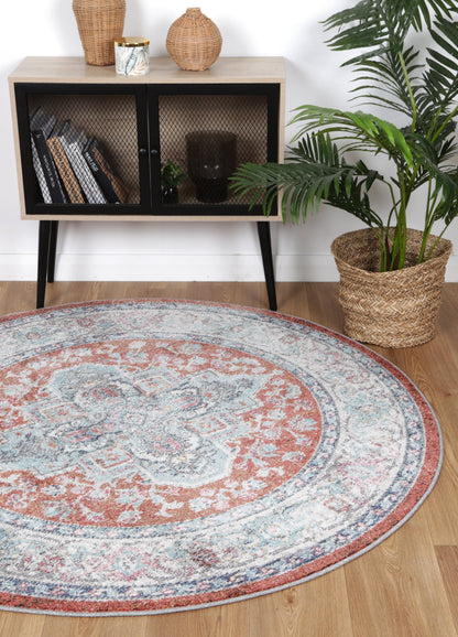 Salsa Seo Terracotta & Ivory Transitional Round Rug