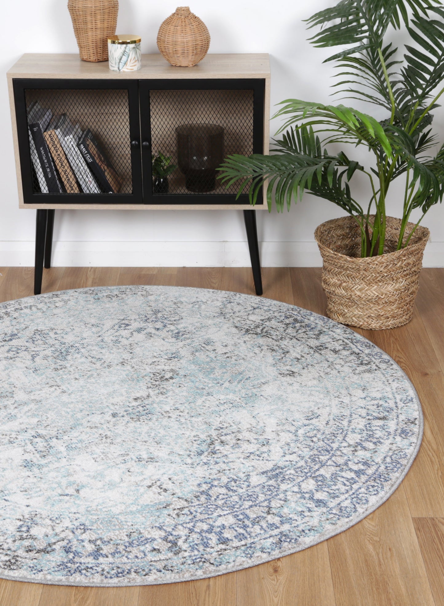 Salsa Adrianita Ivory & Blue Transitional Round Rug