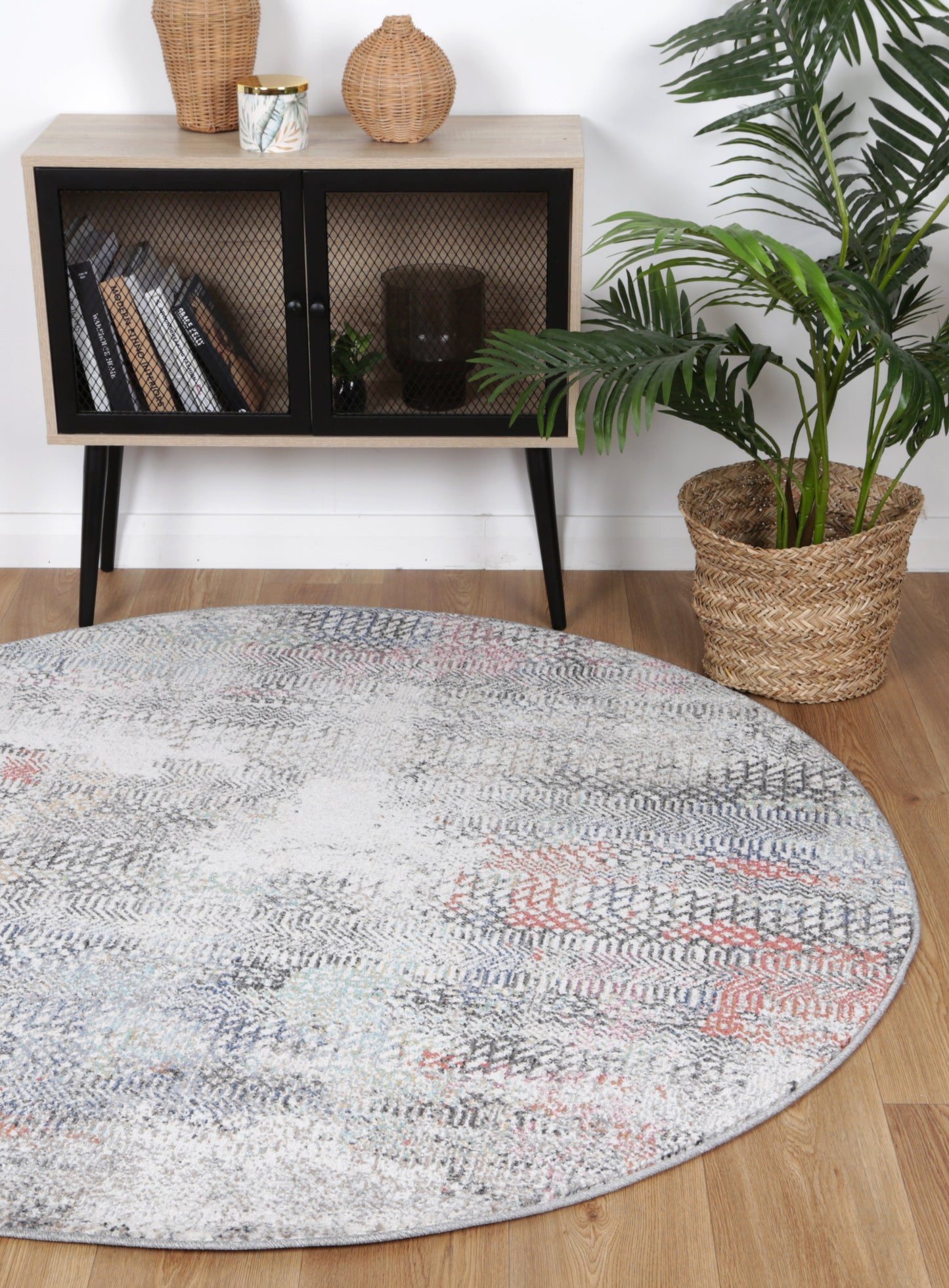 Salsa Ernesto Grey & Terracotta Tribal Round Rug