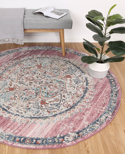 Salsa Hollow Medalion Transitional Blush Round Rug