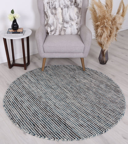 Nordic Teal Reversible Wool Round Rug