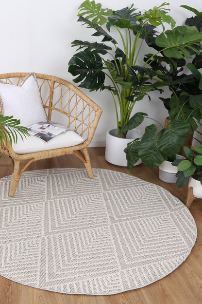 Vanuatu Onika Beige Geometric Round Flatweave Rug