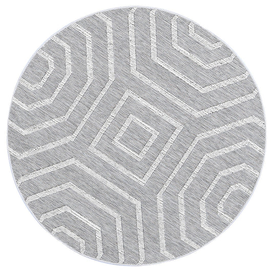 Vanuatu Devesi Grey Geometric Round Flatweave Rug