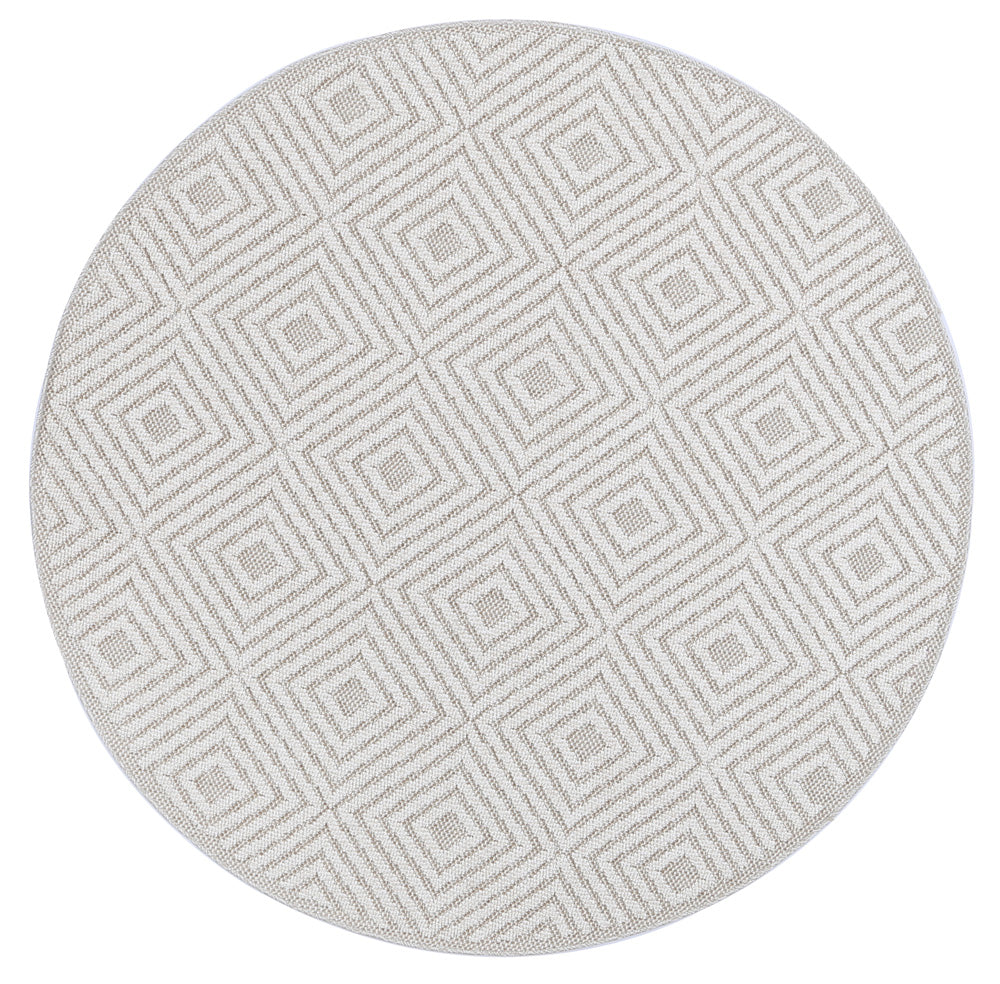 Vanuatu Wickham Beige Geometric Round Flatweave Rug