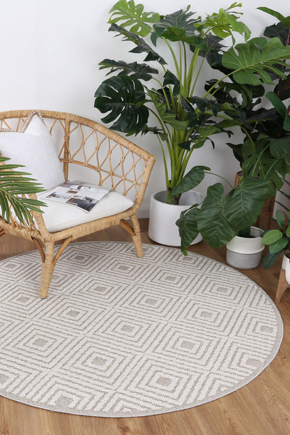 Vanuatu Wickham Beige Geometric Round Flatweave Rug